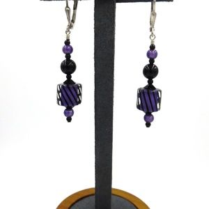Purple & Black Furnace Glass Earrings